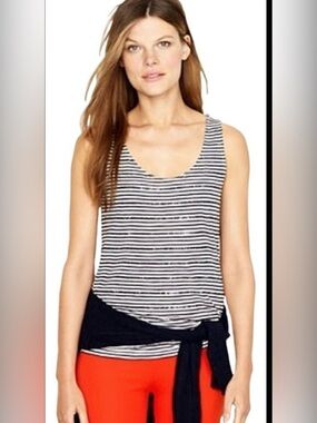 J. Crew Blue  & White Striped Scoop sequins Neck Tank